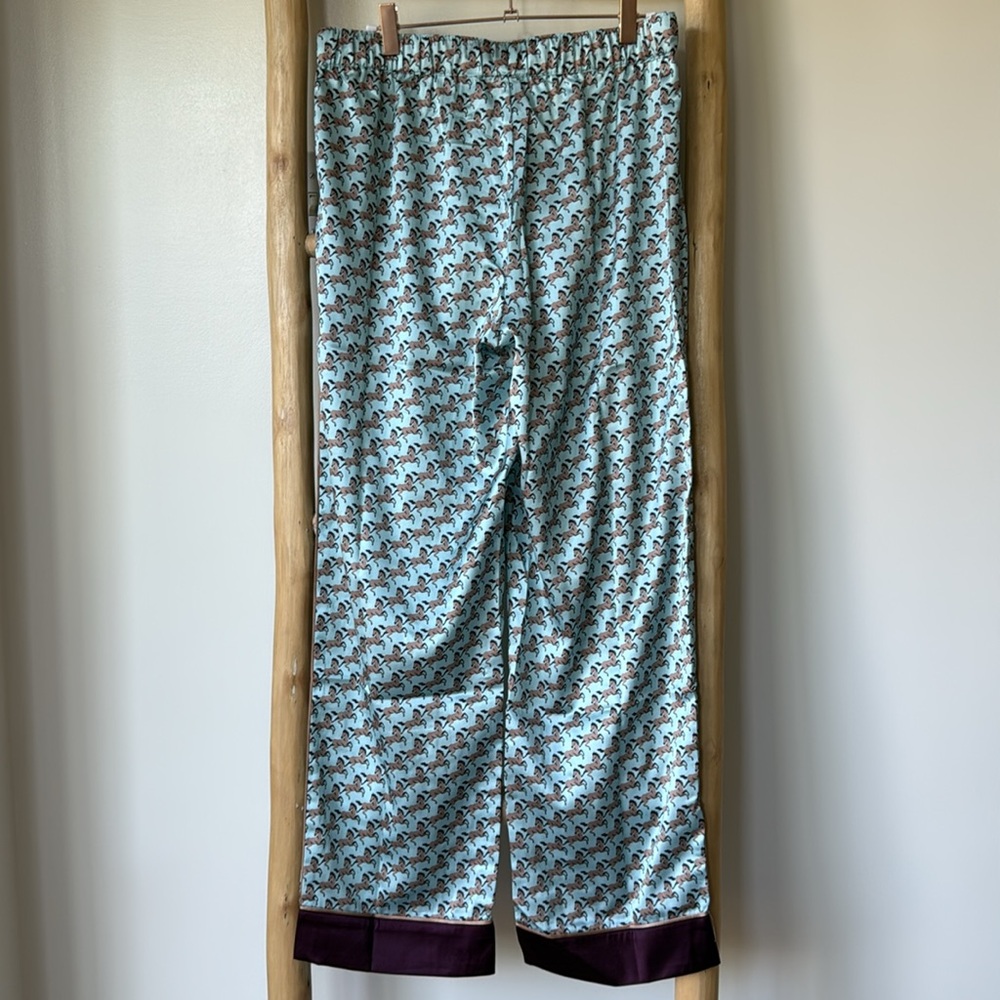 Ann Taylor Silky Horse Print Pajama Lightweight PJ Set Blue Brown Burgandy M NWT - Picture 12 of 16